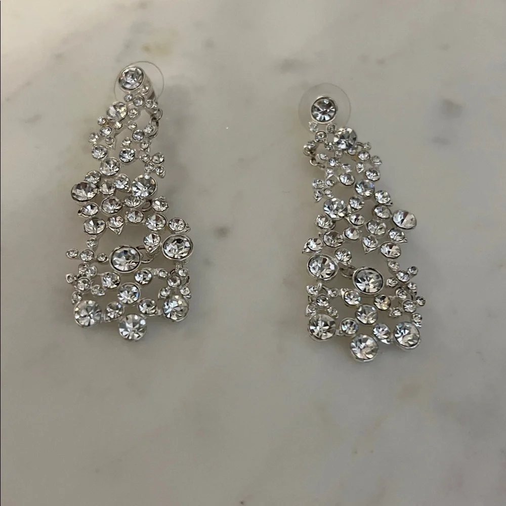 Crystal Cascade Drop Earrings - Silver Tone